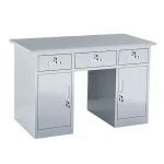 Stainless steel table with three buckets and two doors