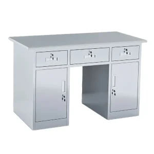 Stainless steel table with three buckets and two doors