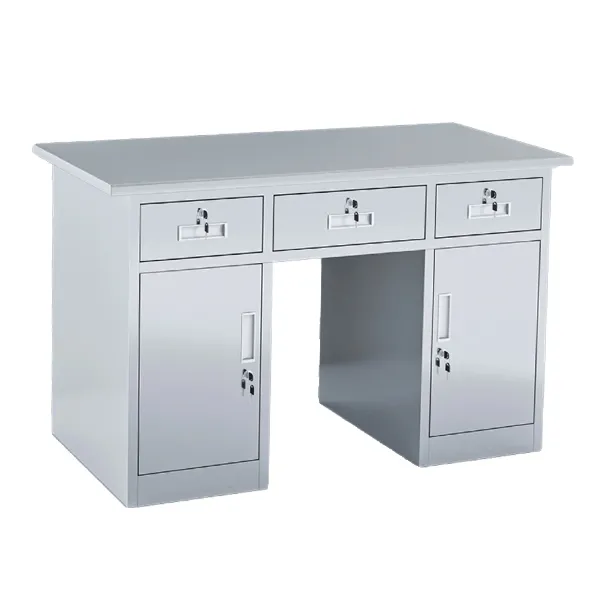 Stainless steel table with three buckets and two doors