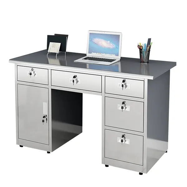 Stainless steel table with five buckets